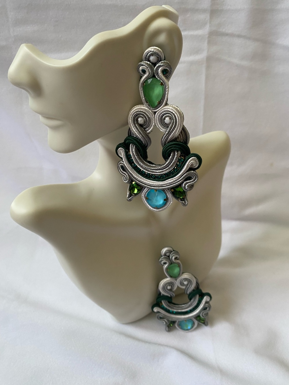 Green and Teal Statement Earrings - Women Jewelry